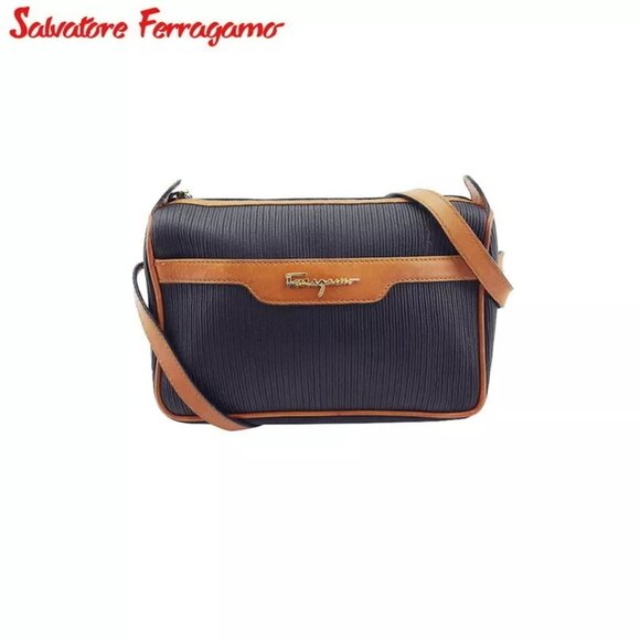 Salvatore Ferragamo Shoulder Bag PVC x Leather Authentic Used - Picture 1 of 10